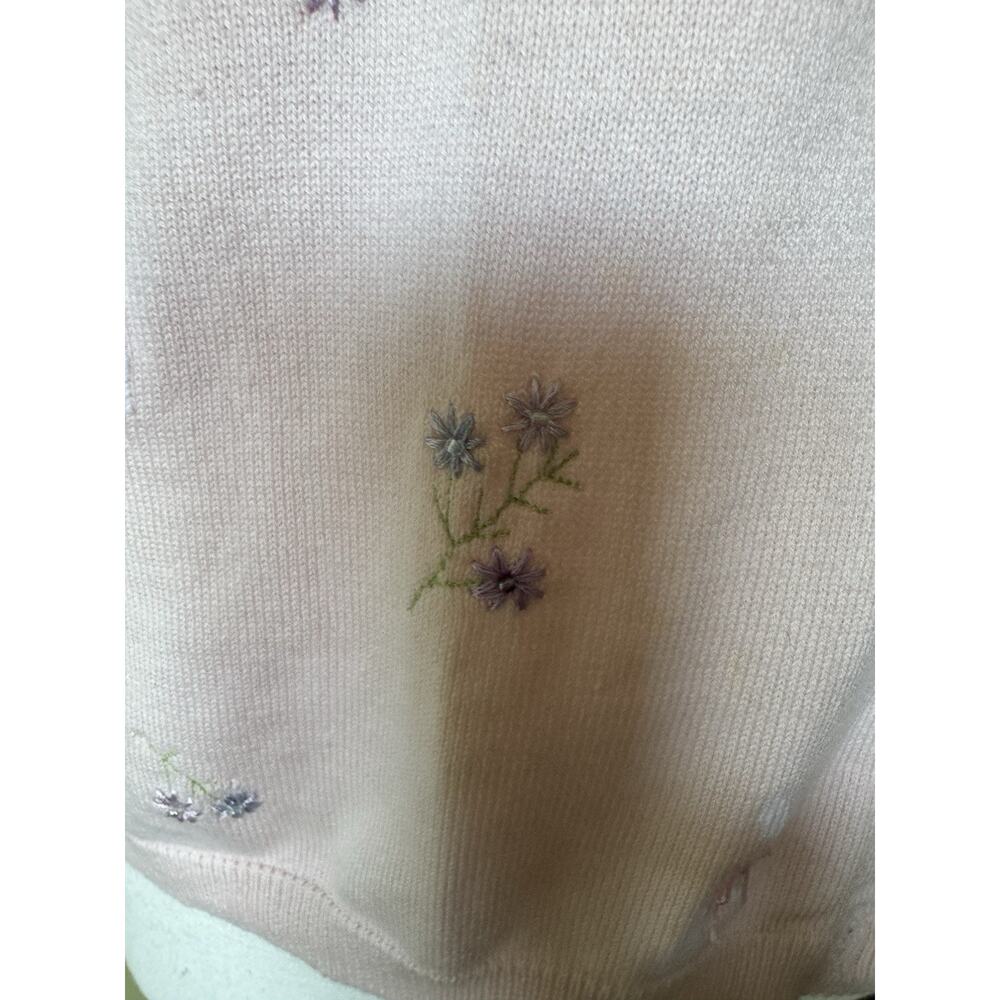 Marisa Christina Vintage Pink Cotton Cardigan Bunny Floral Embroidered Large - Picture 3 of 9